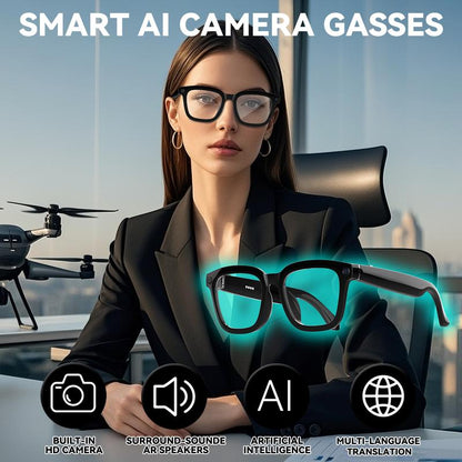 【Black Friday Deal】 Smart AI Camera Glasses with 8MP Photochromic Lenses ,Button Touch Adjustment for Travel Outdoor Adventures Hands-Free Photography 160+Languages Real-Time Translation Bluetooth Wireless Wearable Video Recording UV Protection